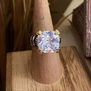 Two Tone AAA CZ Statement Ring With Galvanic Plating Sizes 7,9,10
